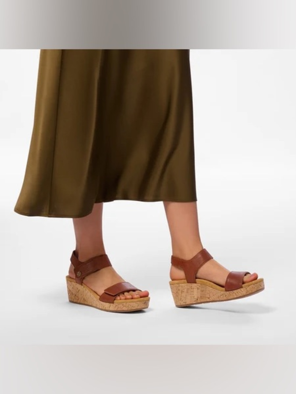 Abeo Riveria Strap Cognac Leather Cork Wedge Sandals size 6